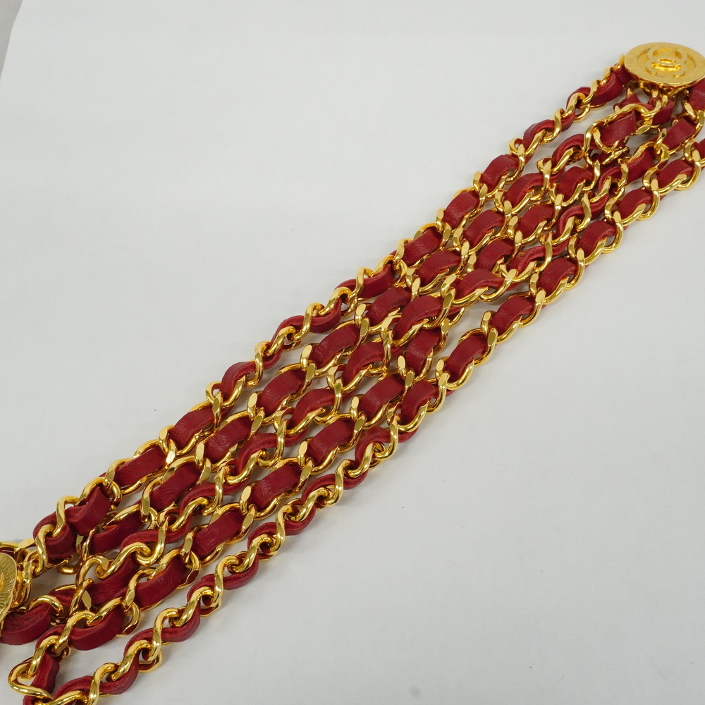 Auth Gold Hardware Women's Leather Chain Belt Red Color - Picture 5 of 5